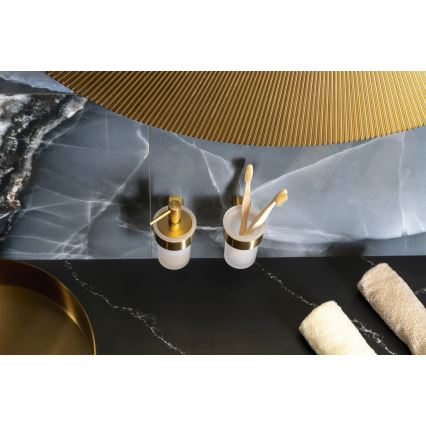 Gedy - Support mural pour brosses à dents PIRENEI verre opalin/or mat
