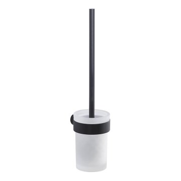 Gedy - Wandgemonteerde toiletborstel PIRENEI mat zwart/glas satijn