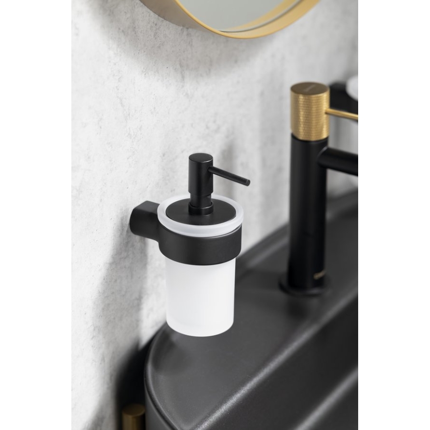 Gedy - Wandgemonteerde zeepdispenser PIRENEI 110 ml matglas/mat zwart