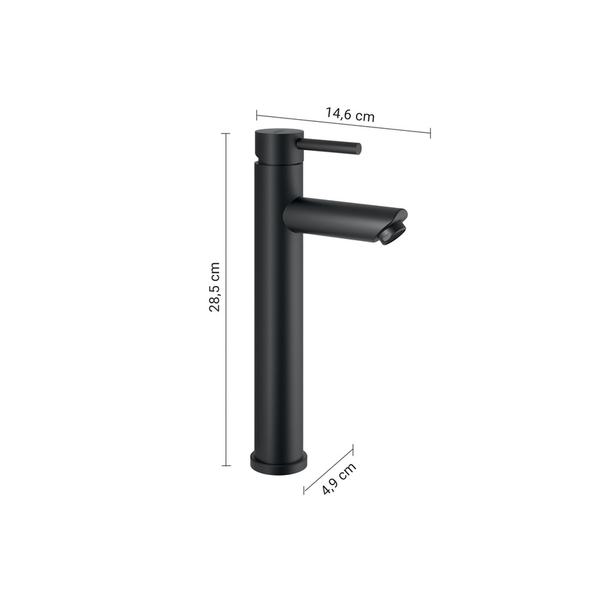 Gedy - Wastafelkraan ALTO HIGH 28,5 cm mat zwart