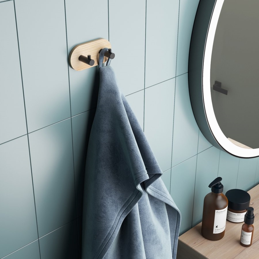 Gedy - Zelfklevend wand handdoek hanger HIMALAYA zwart/bamboe