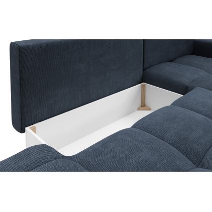 L-vormige gestoffeerde hoekbank met slaapfunctie en opbergruimte ALMADA, rechts, blauw