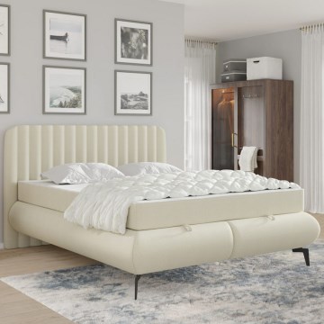Gestoffeerd bed ALEXA 180x200 cm met matrassen en opbergruimte, beige