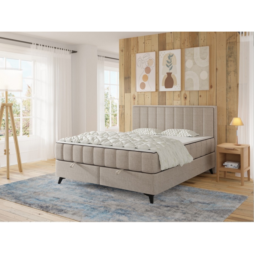 Gestoffeerd bed met matrassen en topper met opbergruimte ALICIA 180x200 cm beige