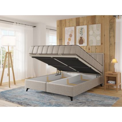 Gestoffeerd bed met matrassen en topper met opbergruimte ALICIA 180x200 cm beige