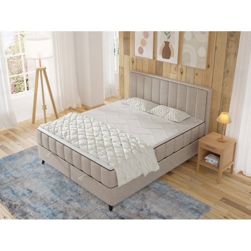 Gestoffeerd bed met matrassen en topper met opbergruimte ALICIA 180x200 cm beige