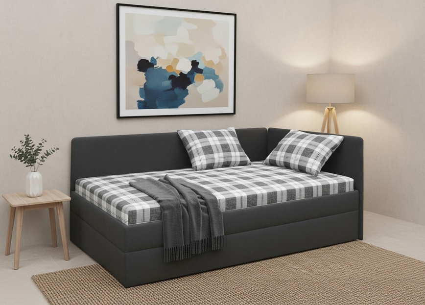 Gestoffeerd bed ARLY 110x200 cm met omkeerbaar hoofdeinde (links/rechts), antraciet/wit