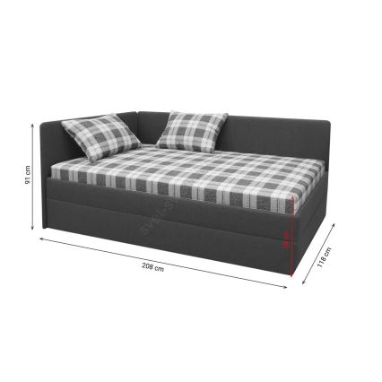 Gestoffeerd bed ARLY 110x200 cm met omkeerbaar hoofdeinde (links/rechts), antraciet/wit