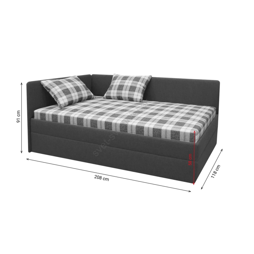 Gestoffeerd bed ARLY 110x200 cm met omkeerbaar hoofdeinde (links/rechts), antraciet/wit
