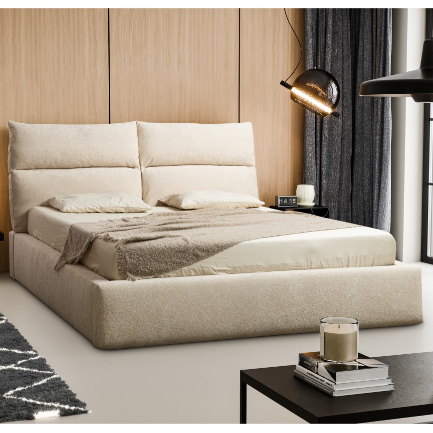 Gestoffeerd bed BASIL 160x200 cm zonder matras, beige