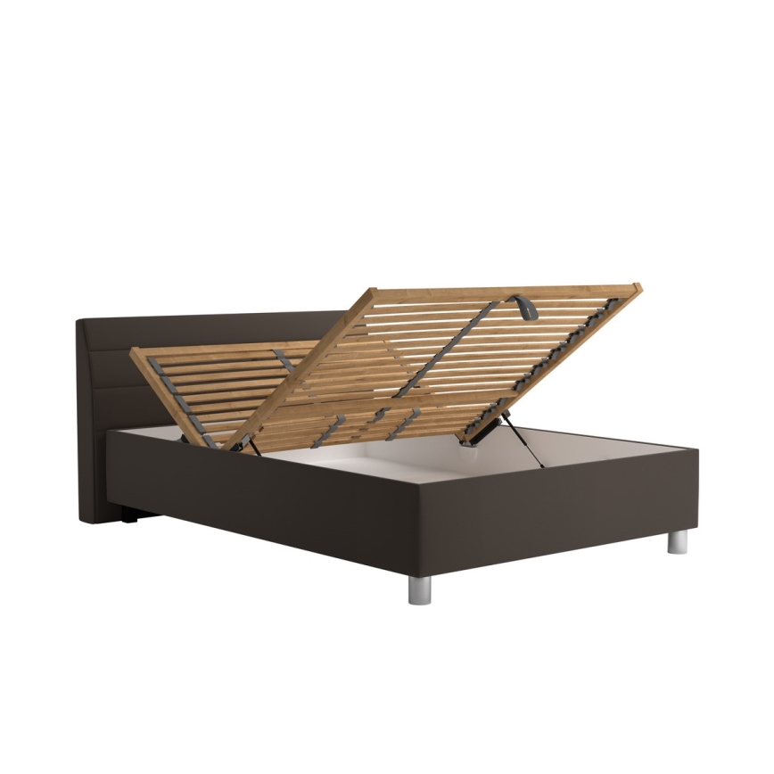 Gestoffeerd bed met opbergruimte en matras DALMA 140x200 cm grijs/bruin