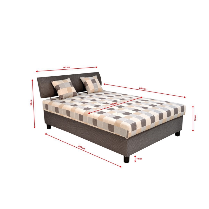 Gestoffeerd bed GEORGE 140x200 cm met opbergruimte en matras, bruin