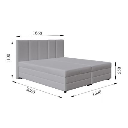 Gestoffeerd bed ISABEL 160x200 met binnenveringmatras en opbergruimte, lichtgrijs