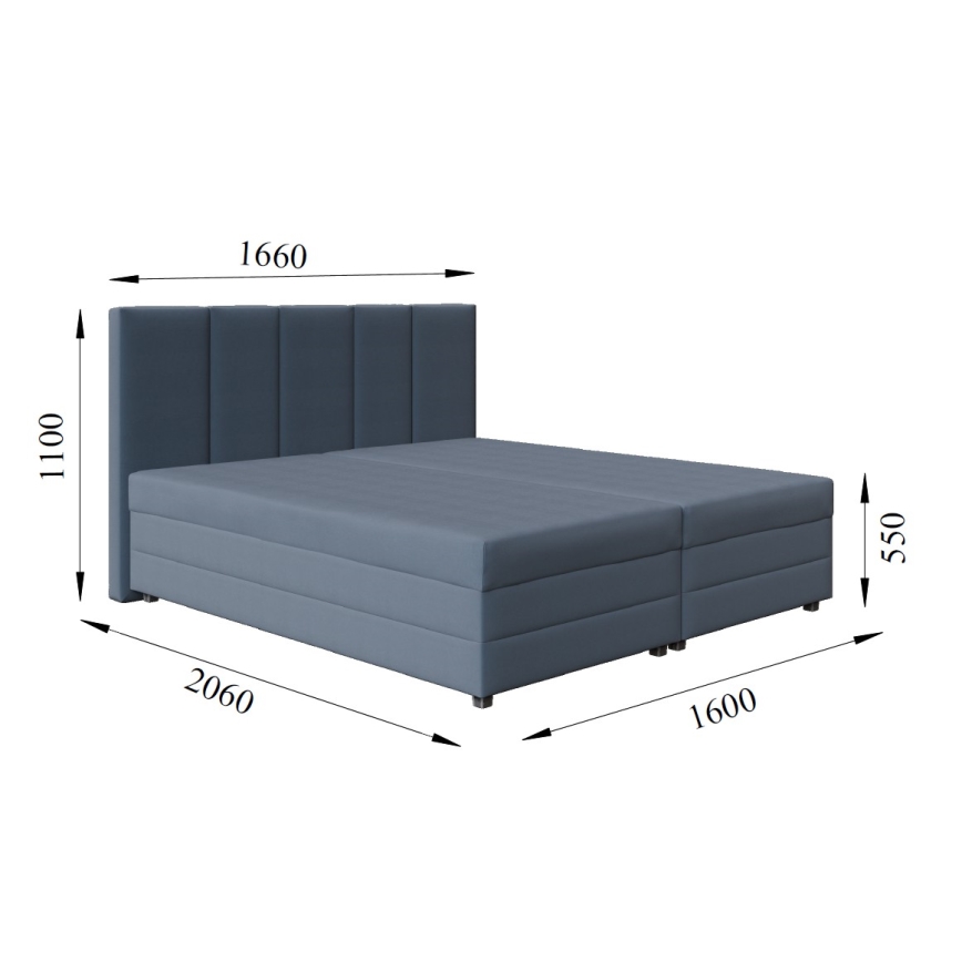 Gestoffeerd bed ISABEL 160x200 met verenmatras en opbergruimte, grijs