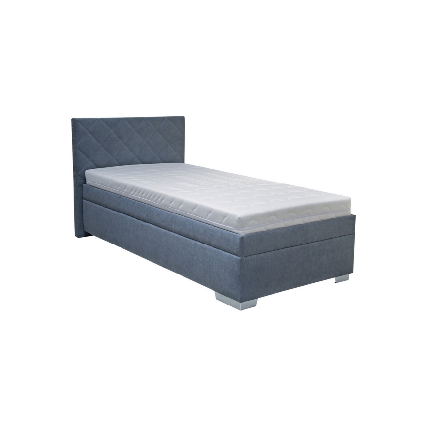 Gestoffeerd bed LANA 90 x 200 cm met opbergruimte en matras, blauw