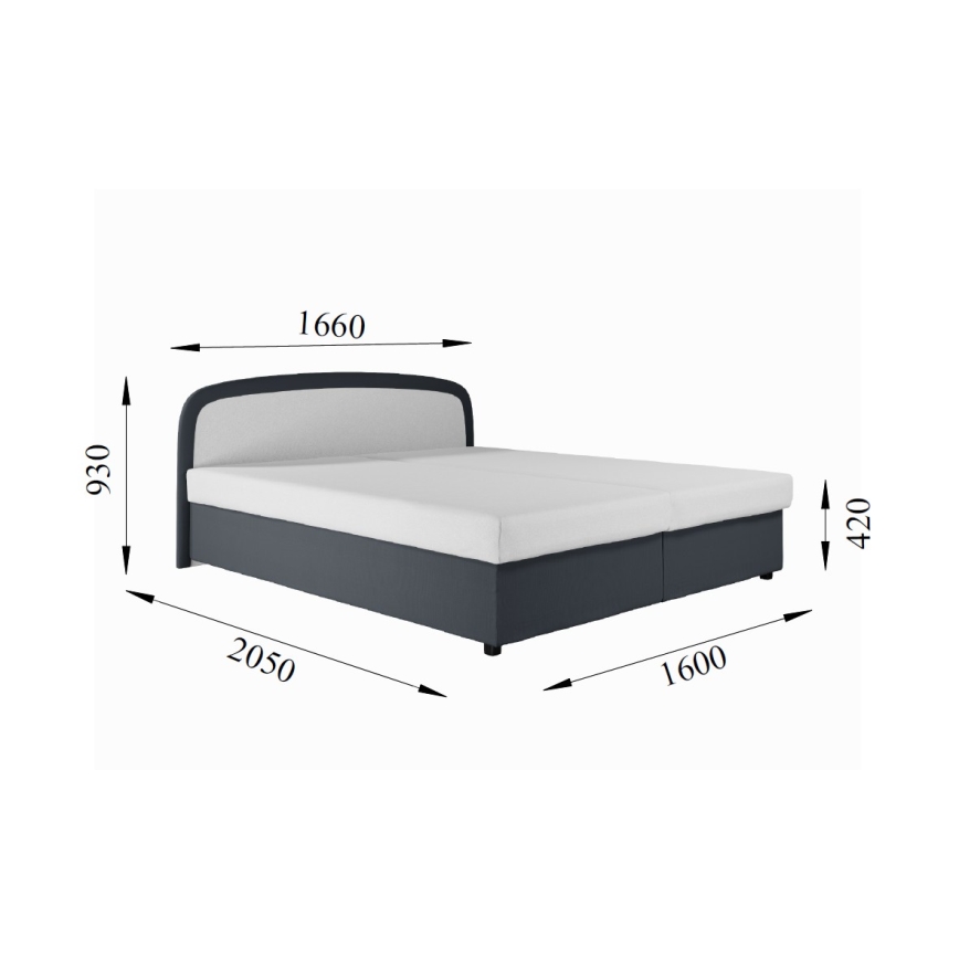 Gestoffeerd bed MALIA 160x200 met veerkernmatras en opbergruimte, grijs