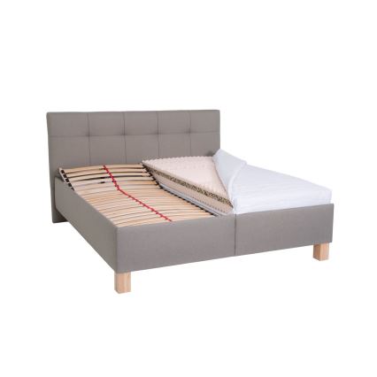 Gestoffeerd bed MARIA 160x200 cm met matras en opbergruimte, taupe