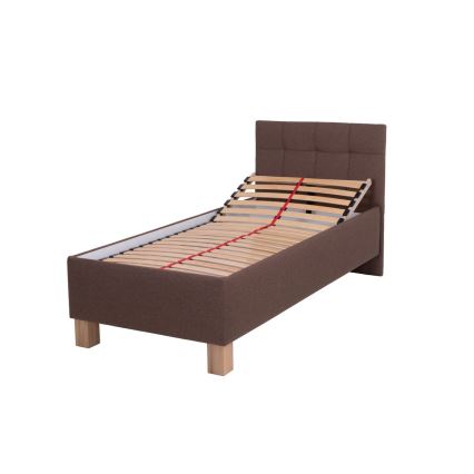 Gestoffeerd bed MARIA ONE 90 x 200 cm met matras en opbergruimte, bruin