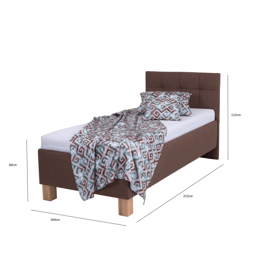 Gestoffeerd bed MARIA ONE 90 x 200 cm met matras en opbergruimte, bruin