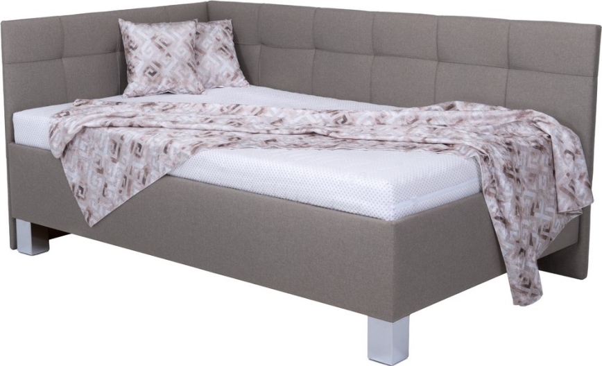 Gestoffeerd bed MARIA PETITE 120x200 cm met opbergruimte, zonder matras, taupe