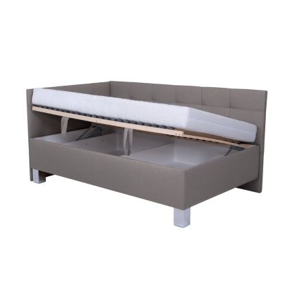 Gestoffeerd bed MARIA PETITE 120x200 cm taupe, inclusief matras en opbergruimte