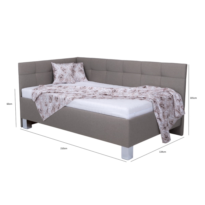 Gestoffeerd bed MARIA PETITE 120x200 cm taupe, inclusief matras en opbergruimte