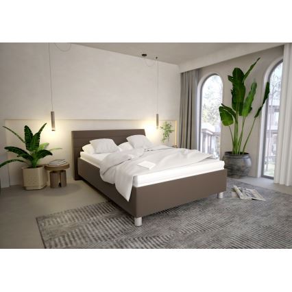 Gestoffeerd bed met een opslagruimte en matras DALMA 140x200 cm grijs/bruin