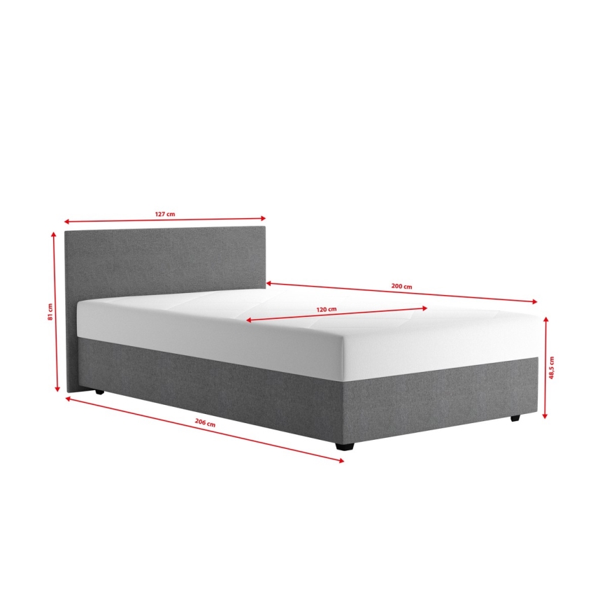 Gestoffeerd bed met een opslagruimte en matras DARIA 120x200 cm grijs
