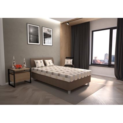 Gestoffeerd bed met een opslagruimte en matras GEORGE 140x200 cm bruin