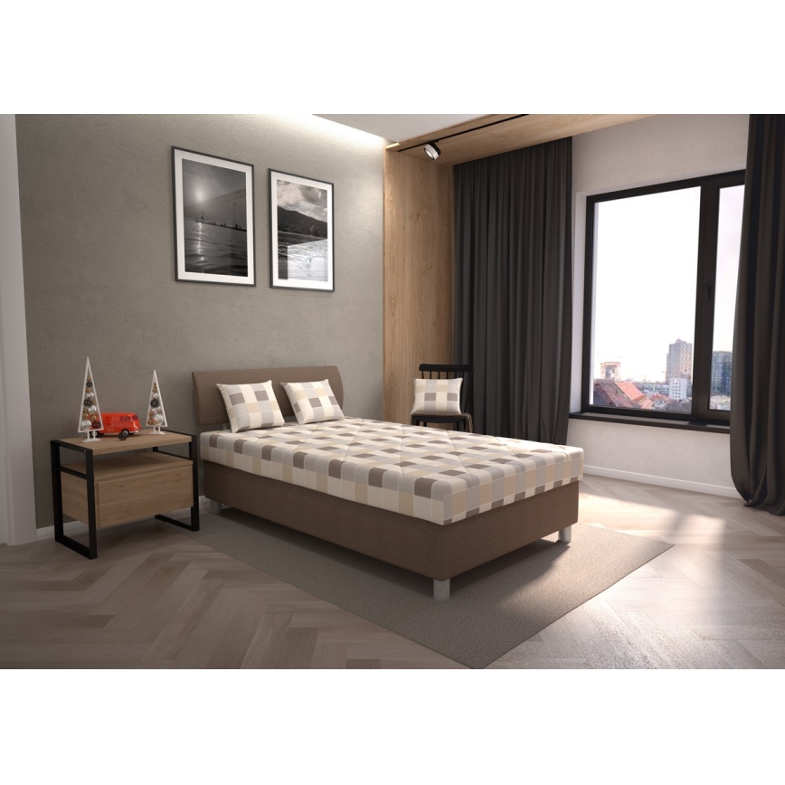 Gestoffeerd bed met een opslagruimte en matras GEORGE 140x200 cm bruin
