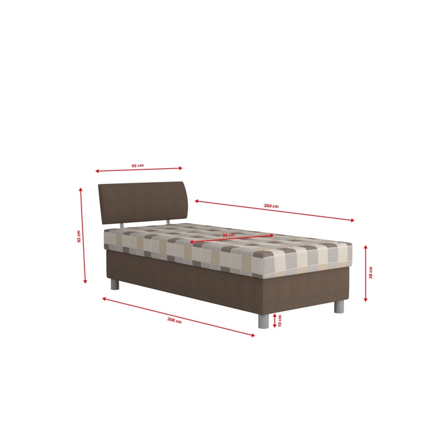 Gestoffeerd bed met een opslagruimte en matras GEORGE 90x200 cm bruin