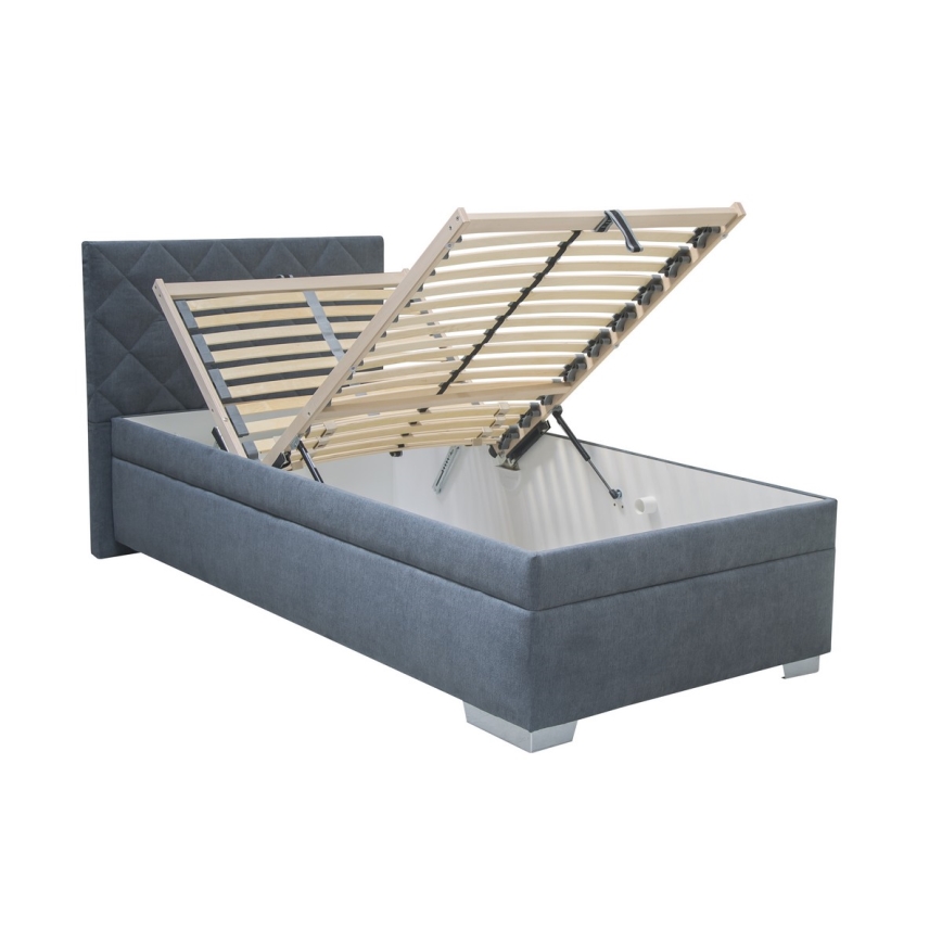Gestoffeerd bed met een opslagruimte en matras LANA 90x200 cm blauw