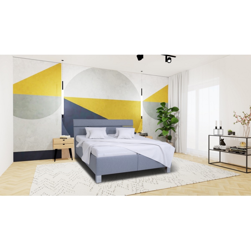 Gestoffeerd bed met matras en opslagruimte ALIS 160x200 cm lichtgrijs