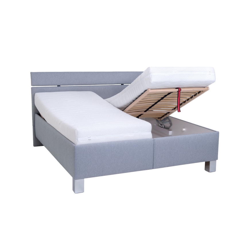 Gestoffeerd bed met matras en opslagruimte ALIS 160x200 cm lichtgrijs