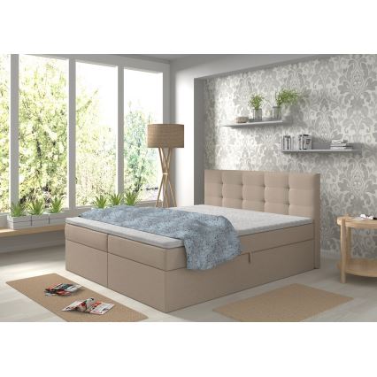 Gestoffeerd bed met matrassen en topper met een opslagruimte EMBER 180x200 cm beige