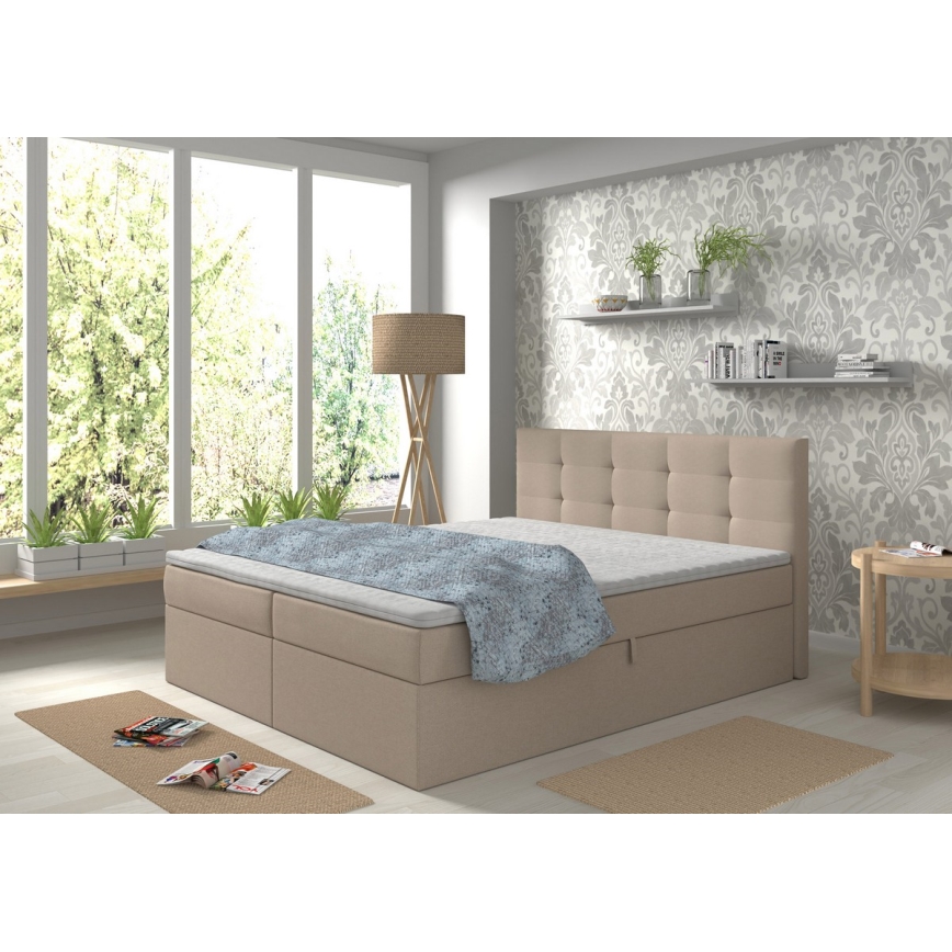 Gestoffeerd bed met matrassen en topper met een opslagruimte EMBER 180x200 cm beige