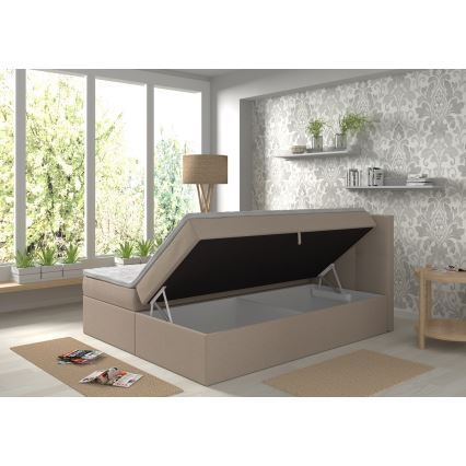 Gestoffeerd bed met matrassen en topper met een opslagruimte EMBER 180x200 cm beige