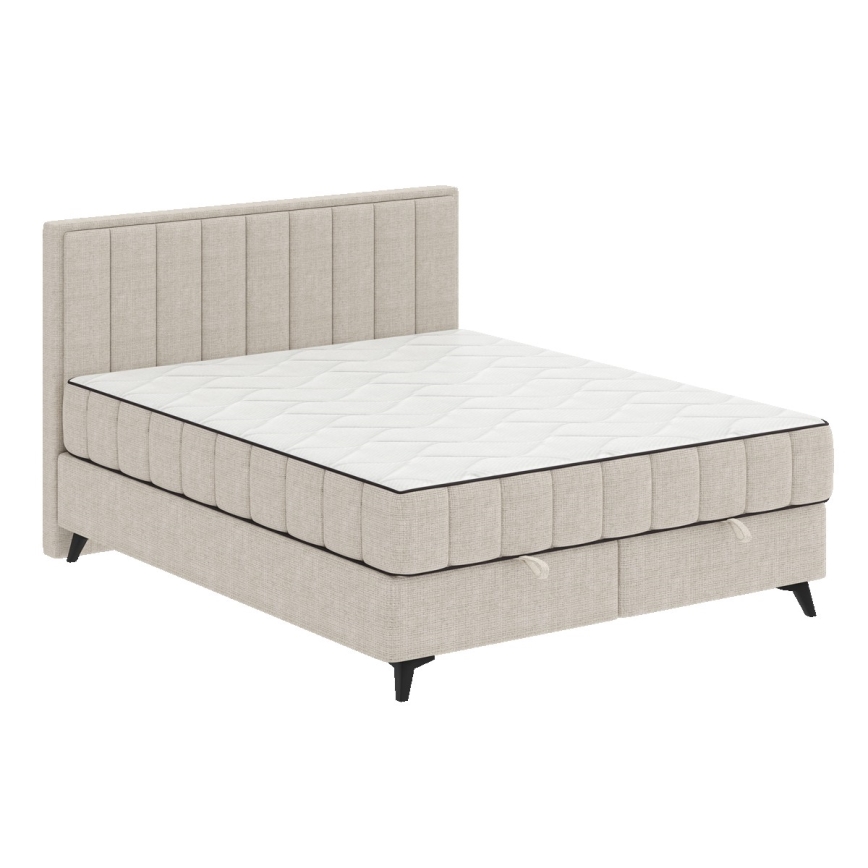 Gestoffeerd bed ALICIA 180x200 cm met matrassen, topmatras en opbergruimte, beige