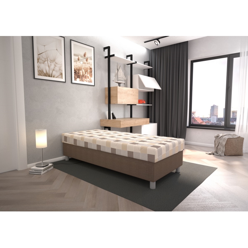 Gestoffeerd bed met opbergruimte en matras GEORGE 90x200 cm bruin
