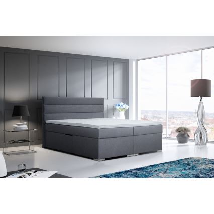 Gestoffeerd bed met opbergruimte en matrassen met topper NEW BOLERO 180x200 cm grijs