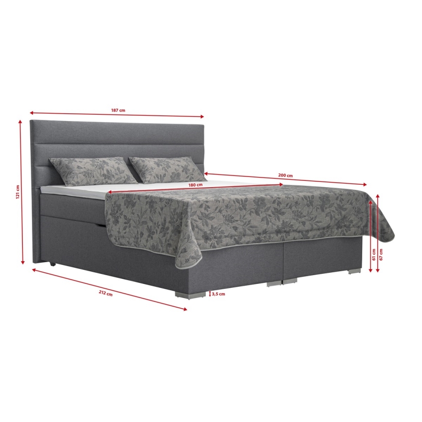Gestoffeerd bed met opbergruimte en matrassen met topper NEW BOLERO 180x200 cm grijs