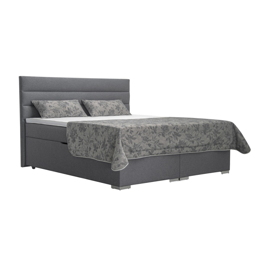 Gestoffeerd bed NEW BOLERO 160x200 cm met opbergruimte, inclusief matrassen en topper, grijs