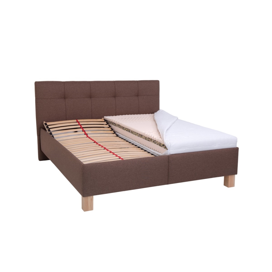 Gestoffeerd bed met opbergruimte MARIA 160x200 cm, zonder matras, bruin