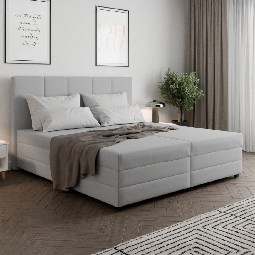 Gestoffeerd bed met verenmatras en opbergruimte ISABEL 160x200 lichtgrijs