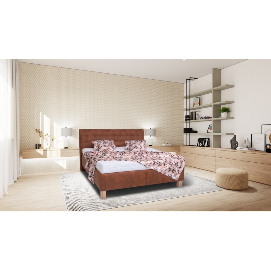 Gestoffeerd bed VIOLET 180x200 cm met matras en opbergruimte, cognacbruin