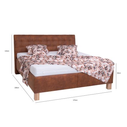 Gestoffeerd bed VIOLET met matras en opbergruimte, 160x200 cm, cognacbruin
