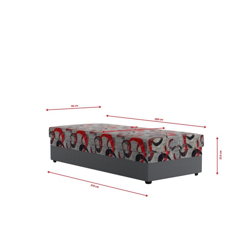 Gestoffeerd eenpersoonsbed met opbergruimte ESTEL 90x200 cm grijs
