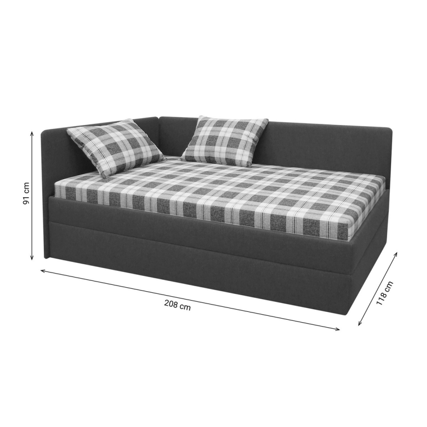 Gestoffeerde dagbed met universeel L/R hoofdbord ARLY 110x200 cm antraciet/wit