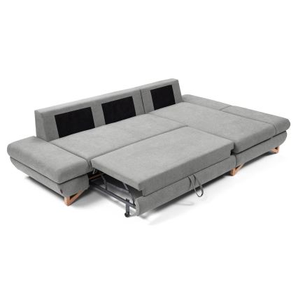 Uitklapbare gestoffeerde L-hoekbank AVESTA met opbergruimte, rechts, grijs