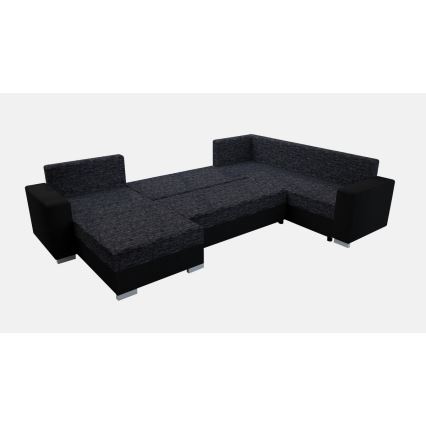 Gestoffeerde, omkeerbare U-vormige uitklapbare bank YORK – zwart/antraciet